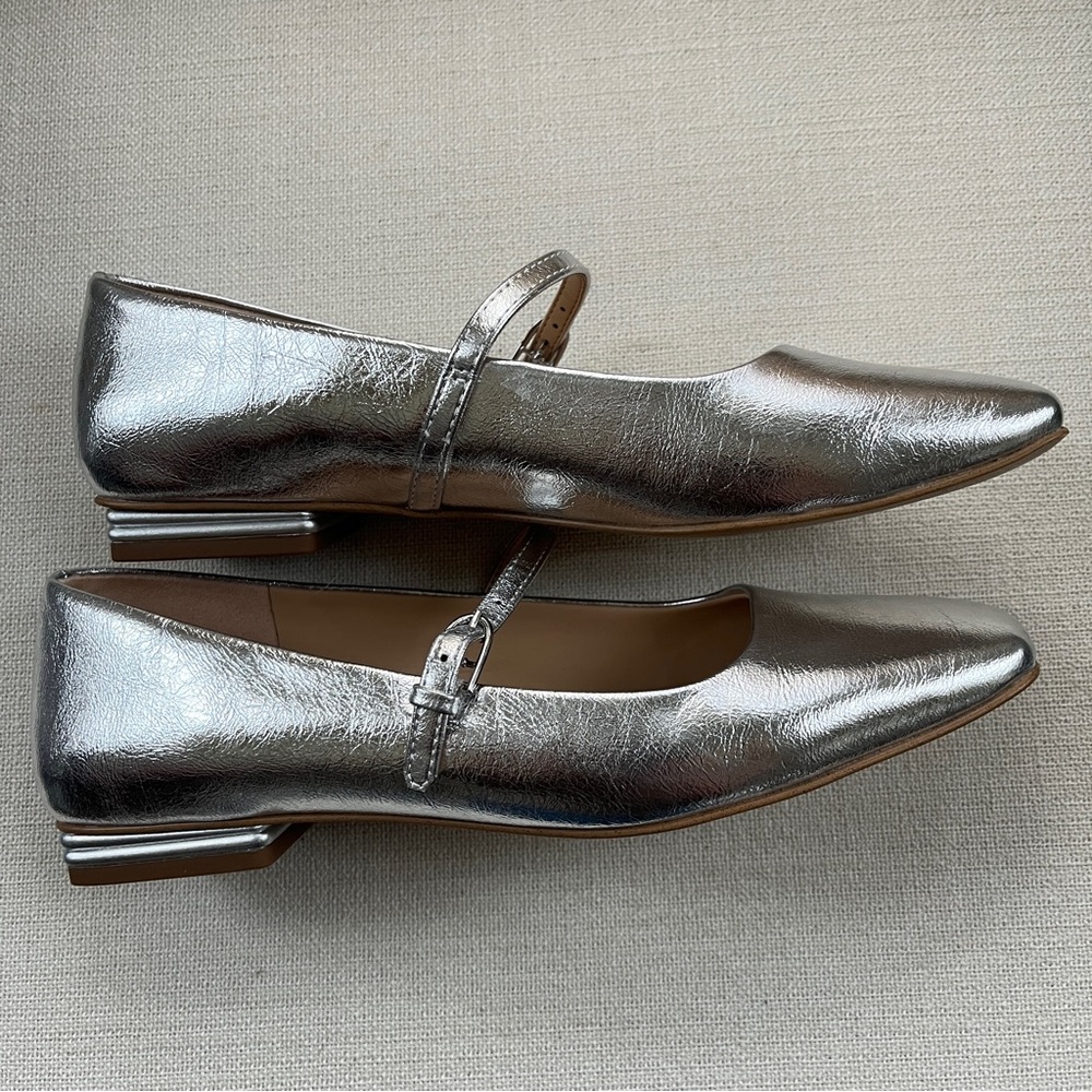 Franco Sarto Tinsley Square Toe Silver Mary Jane Flats Sz 7 - Picture 4 of 11